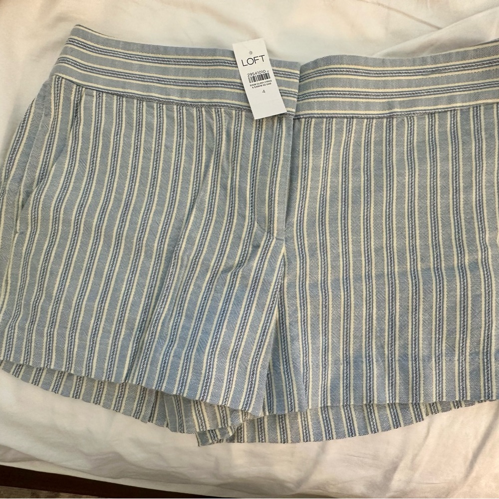 LOFT Blue Shorts with Pale Yellow Stripes